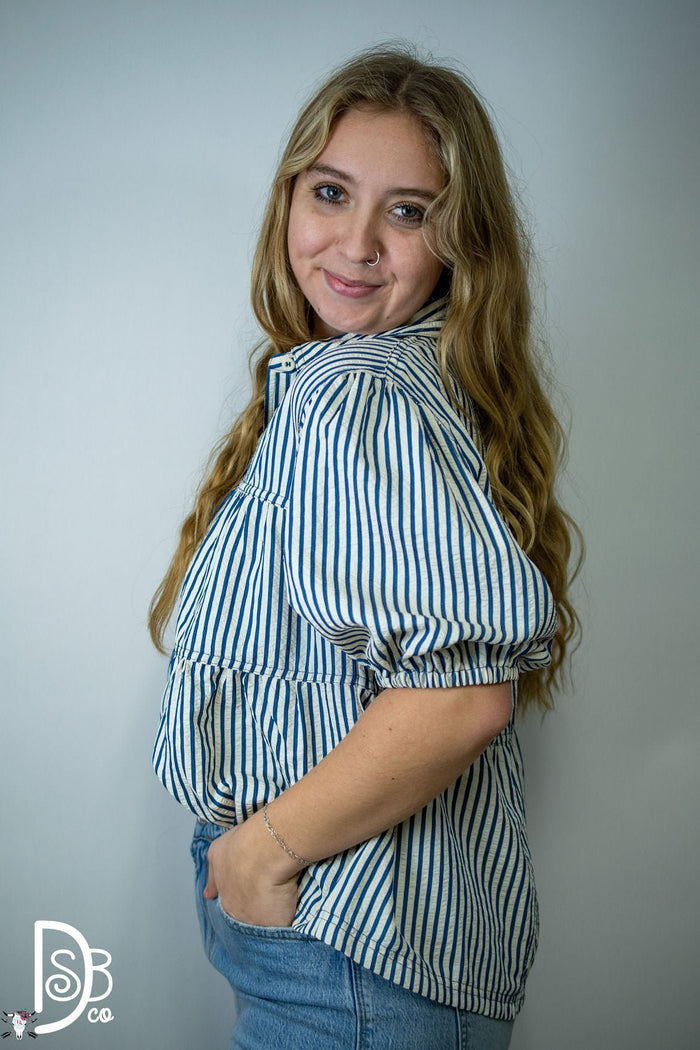 1/2 Sleeve Striped Button - Down Top - Deadwood South Boutique & Company LLC