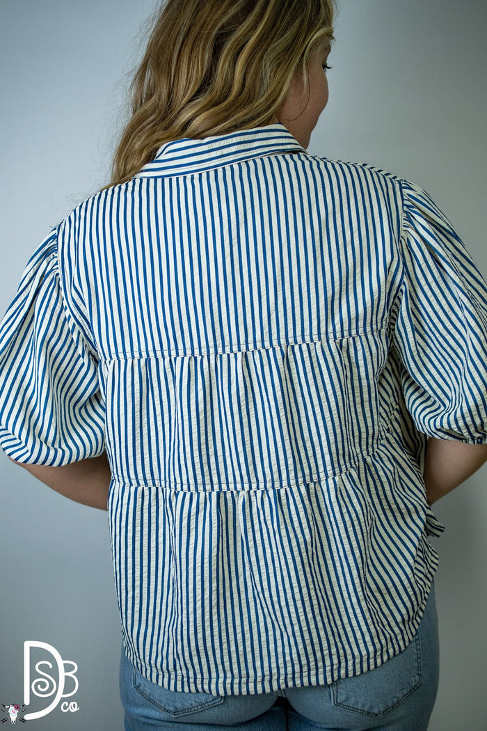 1/2 Sleeve Striped Button - Down Top - Deadwood South Boutique & Company LLC