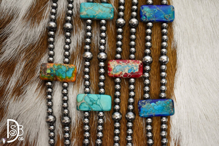 13” Sterling Silver Pearls & Rectangle Variscite Turquoise Choker - Deadwood South Boutique & Company LLC