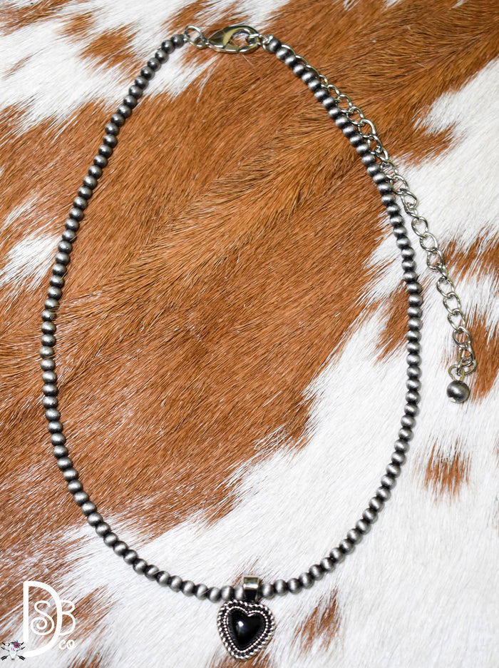 15" Fashion Pearl Necklace with Black Heart Pendant - Deadwood South Boutique & Company LLC