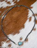 15" Turquoise & Pearls Fashion Choker - Deadwood South Boutique & Company LLC