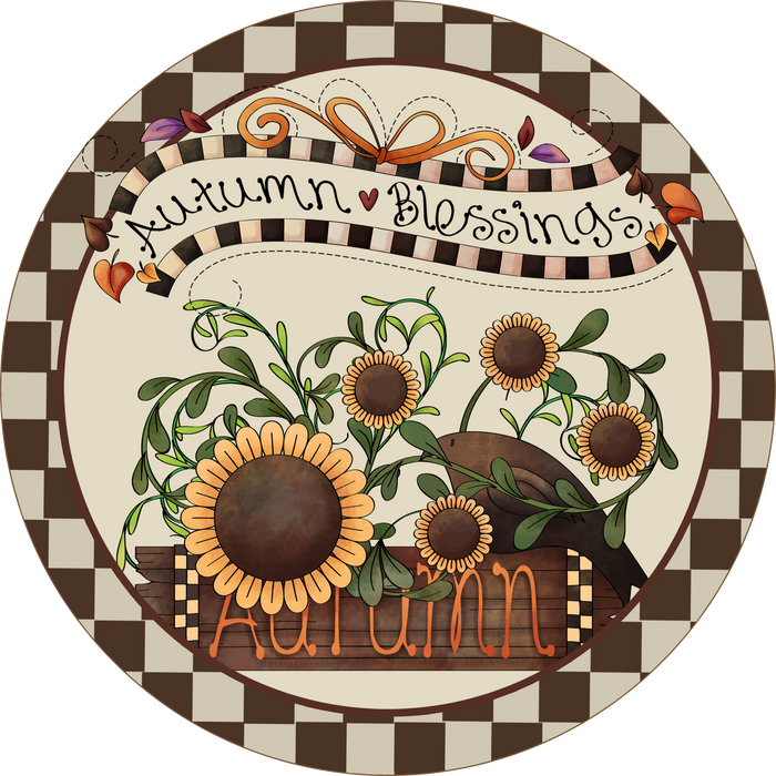 #3- Autumn Blessings, Sunflowers, Fall Design, Wreath Sign, Wreath Center, Wreath Attachment