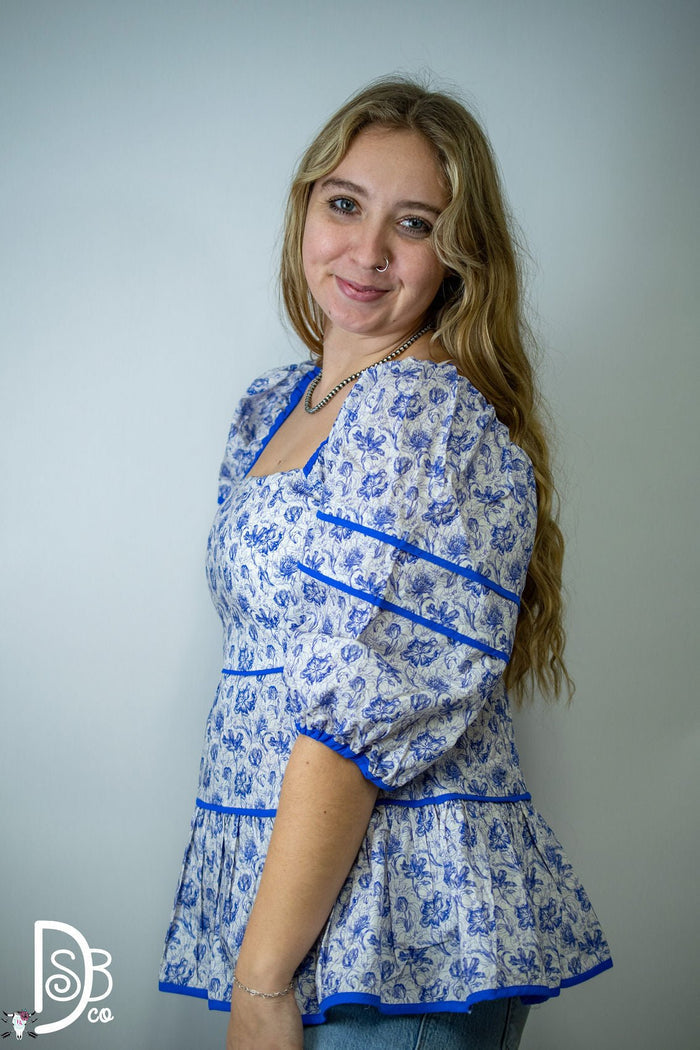 3/4 Sleeve Foral Tiered Top - Deadwood South Boutique & Company LLC