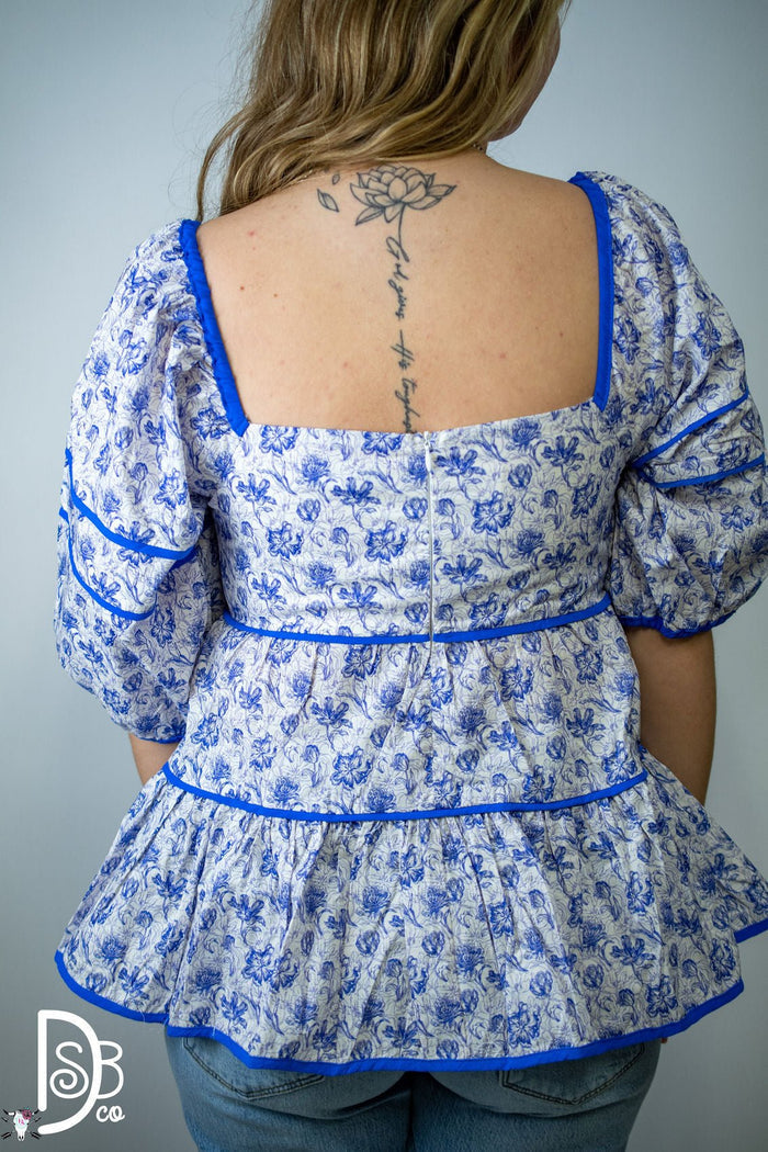 3/4 Sleeve Foral Tiered Top - Deadwood South Boutique & Company LLC