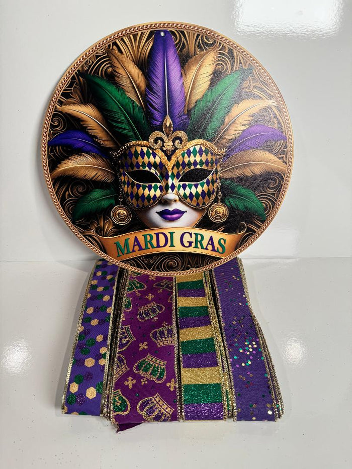 #816 Mardi Gras Sign and Ribbon Bundle, Holiday Sign, Holiday Ribbon