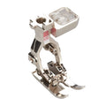 Sewing machine foot with brand logo on a white background