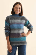 Augie Blue Stripe Knit Jumper,Brunette model,alt text|model:Cara