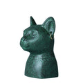 Green cat-shaped sculpture on a white background