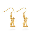 Gold earring with a figure design on a white background