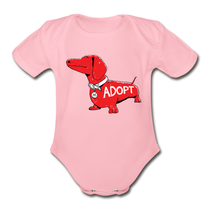"Big Red Dog" Organic Short Sleeve Baby Bodysuit - light pink