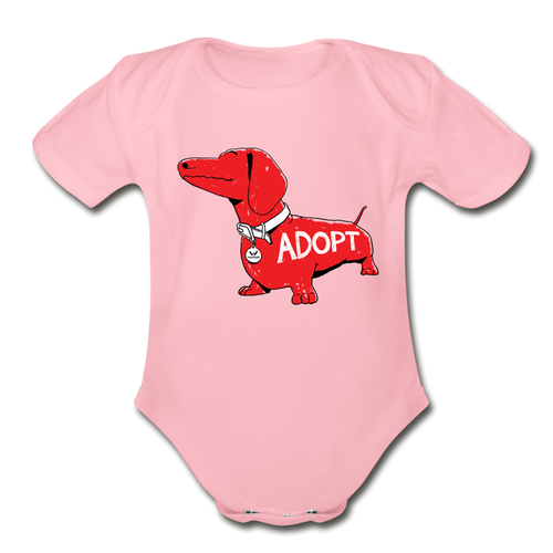 "Big Red Dog" Organic Short Sleeve Baby Bodysuit - light pink
