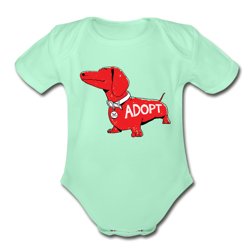 "Big Red Dog" Organic Short Sleeve Baby Bodysuit - light mint