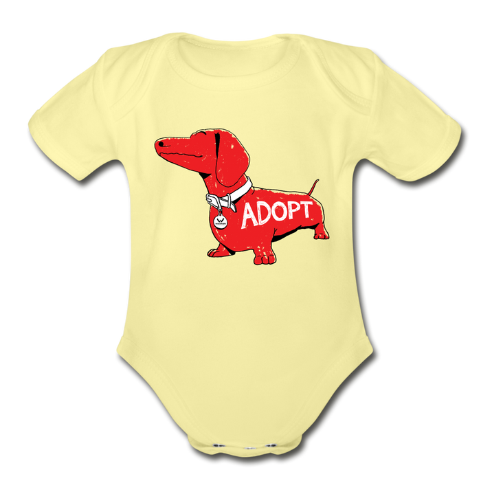 "Big Red Dog" Organic Short Sleeve Baby Bodysuit - washed yellow