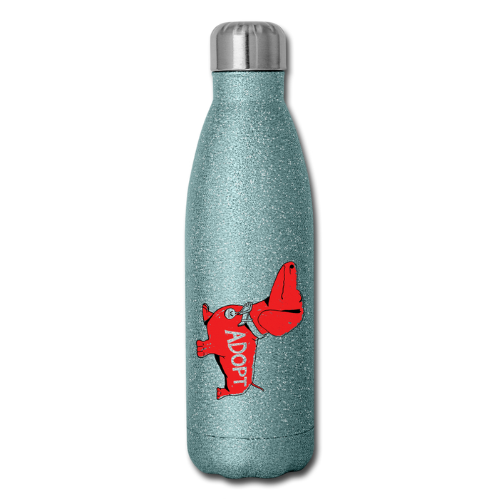 "Big Red Dog" Stainless Steel Water Bottle - turquoise glitter