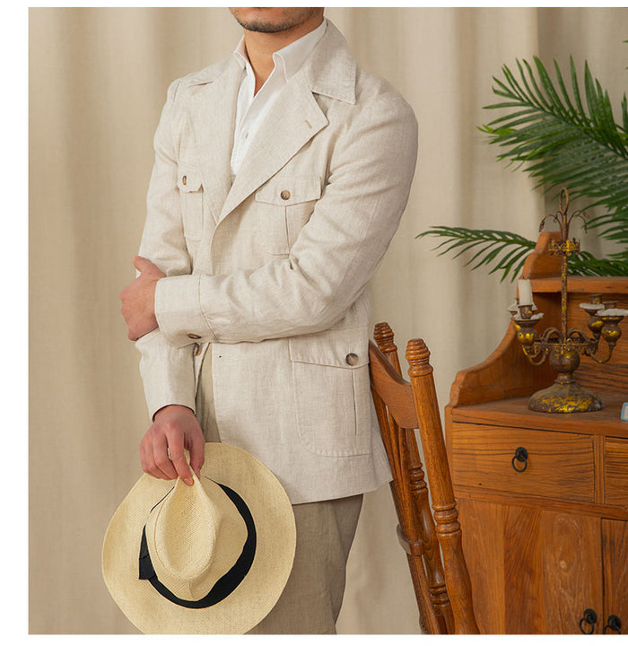 Breathable Men's Linen Jacket - Retro Casual, Single-Breasted, 100% Linen, City Wear