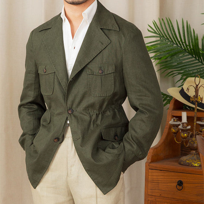 Breathable Men's Linen Jacket - Retro Casual, Single-Breasted, 100% Linen, City Wear