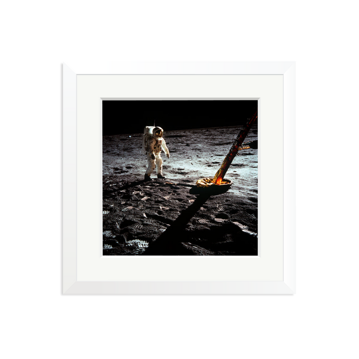 Buzz Aldrin On The Moon Framed Print White Medium