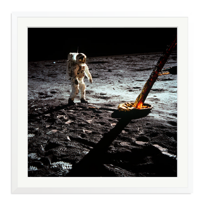 Buzz Aldrin On The Moon Framed Print White XXL