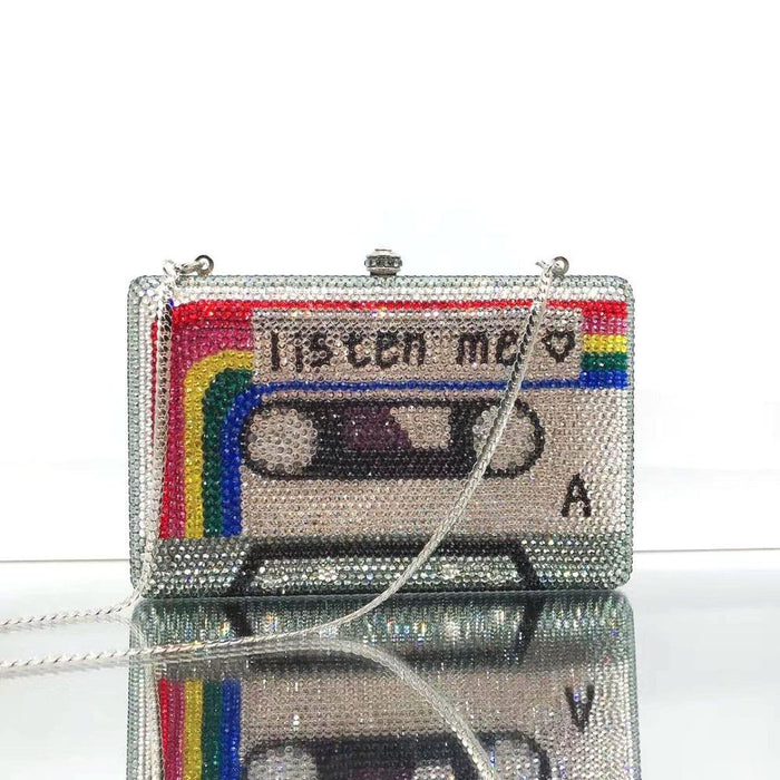 Cassette Tape Clutch Crystal Evening Bag