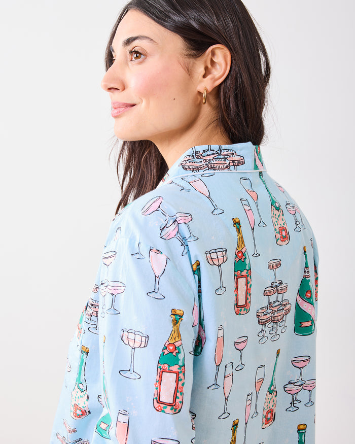 Champagne Tower - Long PJ Set - Soft Blue - Printfresh