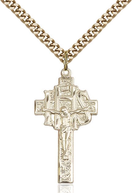 Crucifix IHS medal 00992, Gold Filled