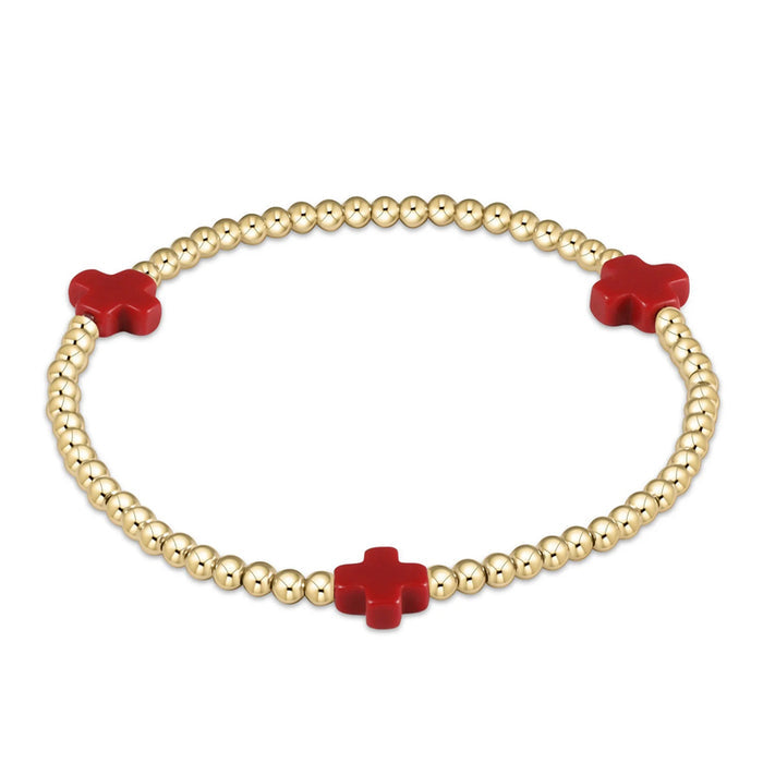 ENEWTON-Signature-Cross-Gold-Pattern-3mm-Bead-Bracelet-Red