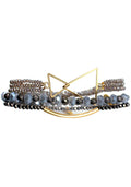Erimish Dusk Earrings and Bracelet Stack Set in grey gold with druzy earrings and geometric metal stretch bracelets — detail view