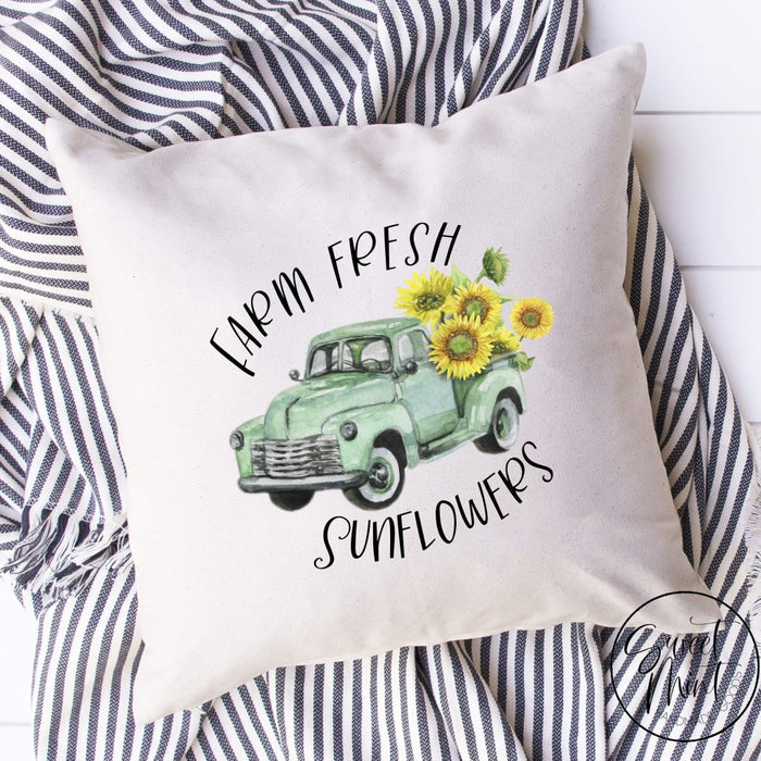 Farm Fresh Sunflowers Truck Pillow Cover - 16X16