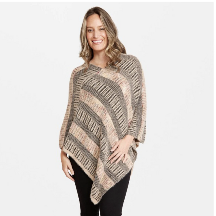 Fuzzy Knit Multicolor Stripe Ponchos