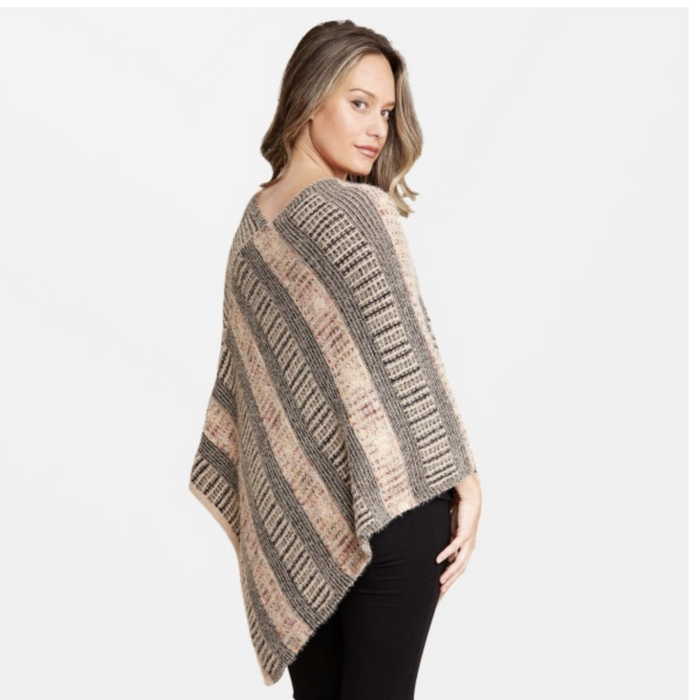 Fuzzy Knit Multicolor Stripe Ponchos