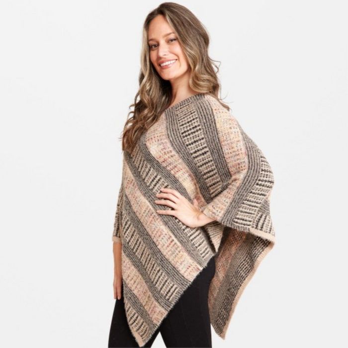 Fuzzy Knit Multicolor Stripe Ponchos