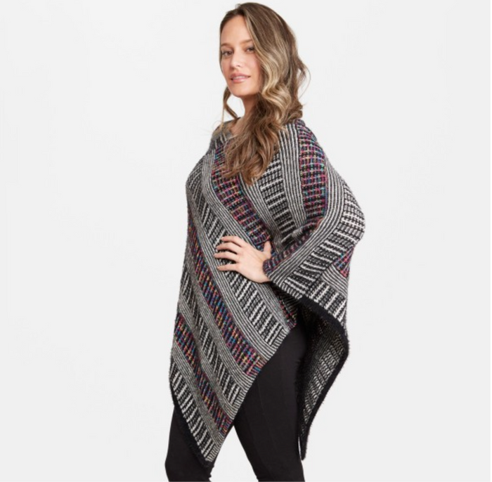Fuzzy Knit Multicolor Stripe Ponchos