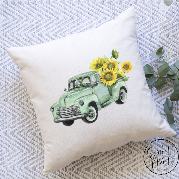 Green Sunflower Truck Pillow Cover - 16X16