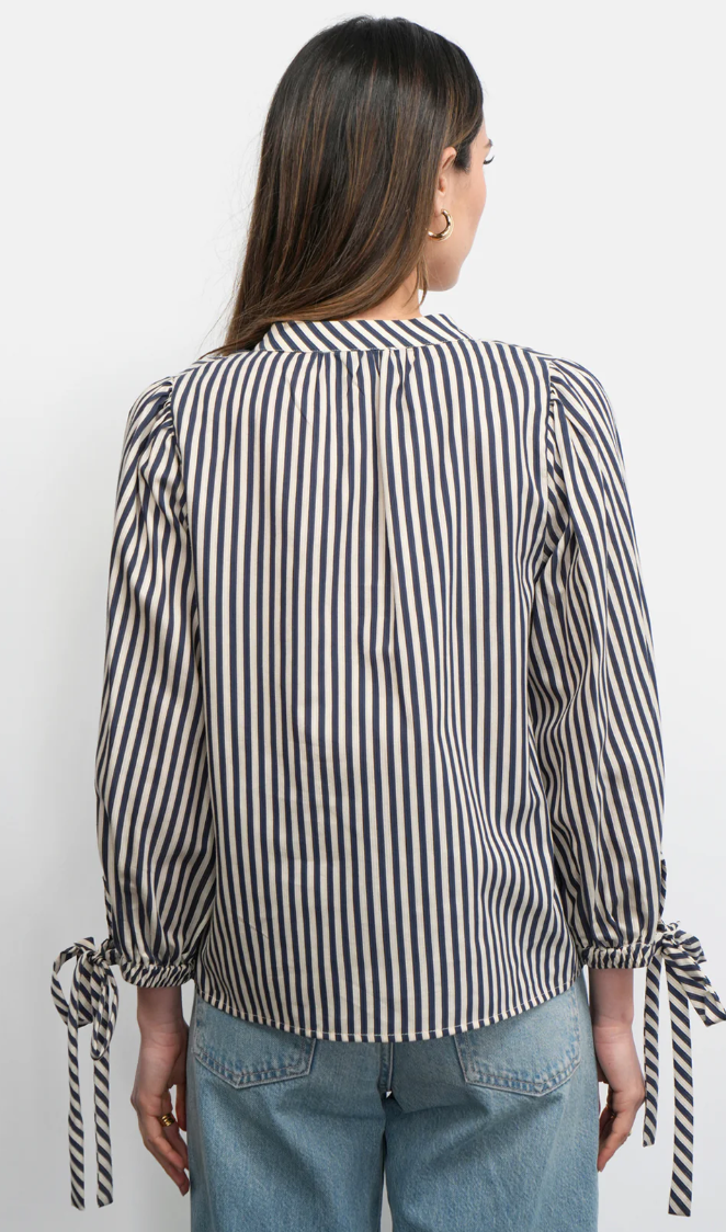 Greylin-Miui Puff Sleeve Stripe Shirt (navy)