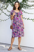 Hanoi Purple Garden Cotton Blend Dress,Lifestyle