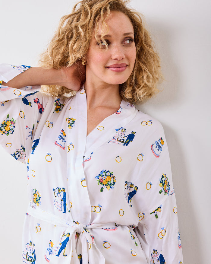 Happily Ever After - Eco Satin Glam Mini Robe - Cloud - Printfresh