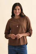 Indie Chocolate Cotton Long Sleeve Tee,Brunette model,alt text|model:Brontie