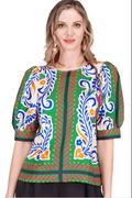 Jade- Short Sleeve Top- Artistic Scarf