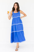 Josie Cobalt Contrast Tier Dress,Lifestyle