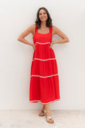 Josie Red Contrast Tier Dress,Lifestyle