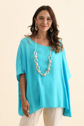 Mali Blue Drape Top,Brunette model,alt text|model:Cara