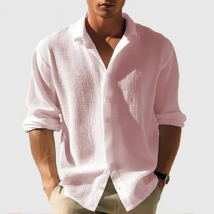 Men's Long-Sleeved Waffle Shirt - Casual Fashion Black Cardigan for Spring