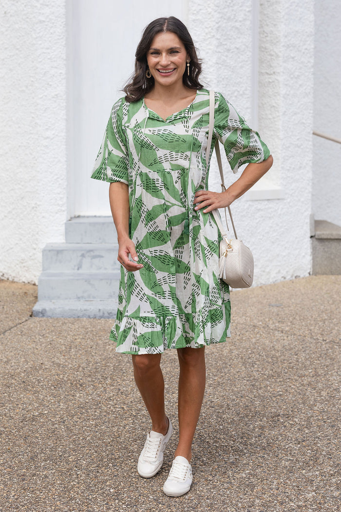Mila Sage Fern Crinkle Cotton Dress