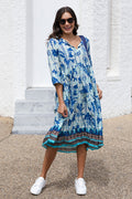 Milana Cobalt Dandelion Crinkle Cotton Dress,Lifestyle