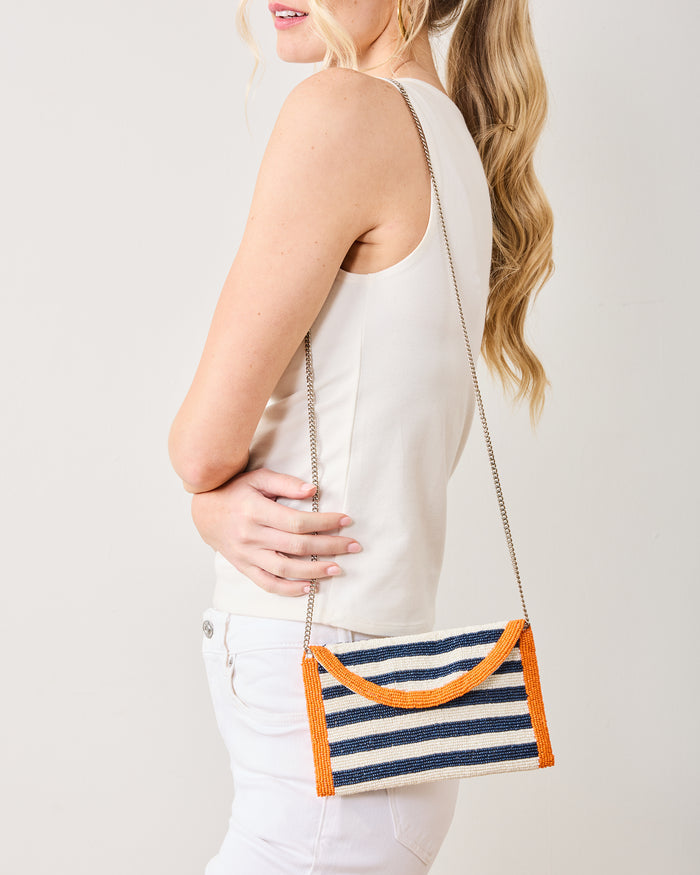 Navy - Striped Beaded Clutch - Tiana Designs - Printfresh