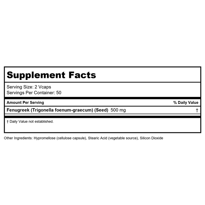 Now Foods Fenugreek 500 mg 100 Vcaps - 4677 - 3 Pack - Supplement Facts panel