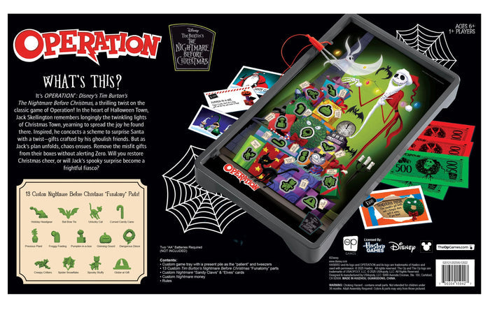 Operation game box with Nightmare Before Christmas theme on a black background