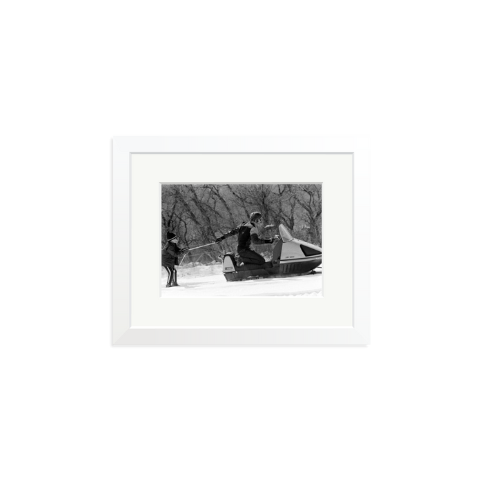 Robert Redford Snowmobile Framed Print White Small