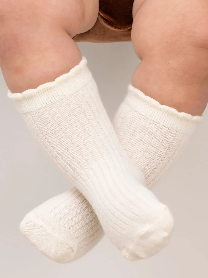 Scallop Hem Crew Socks - Cream
