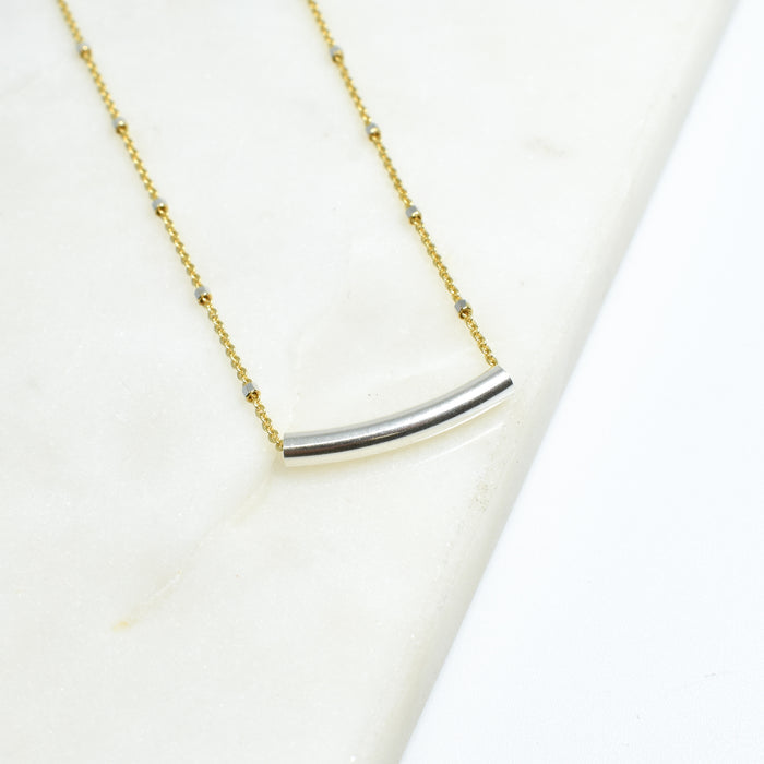 Silver Simple Curve with Mixed Metal Necklace